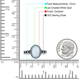 Petite Dainty Cross Vintage Style Lab Opal Ring Solid Oval Oxidized 925 Sterling Silver