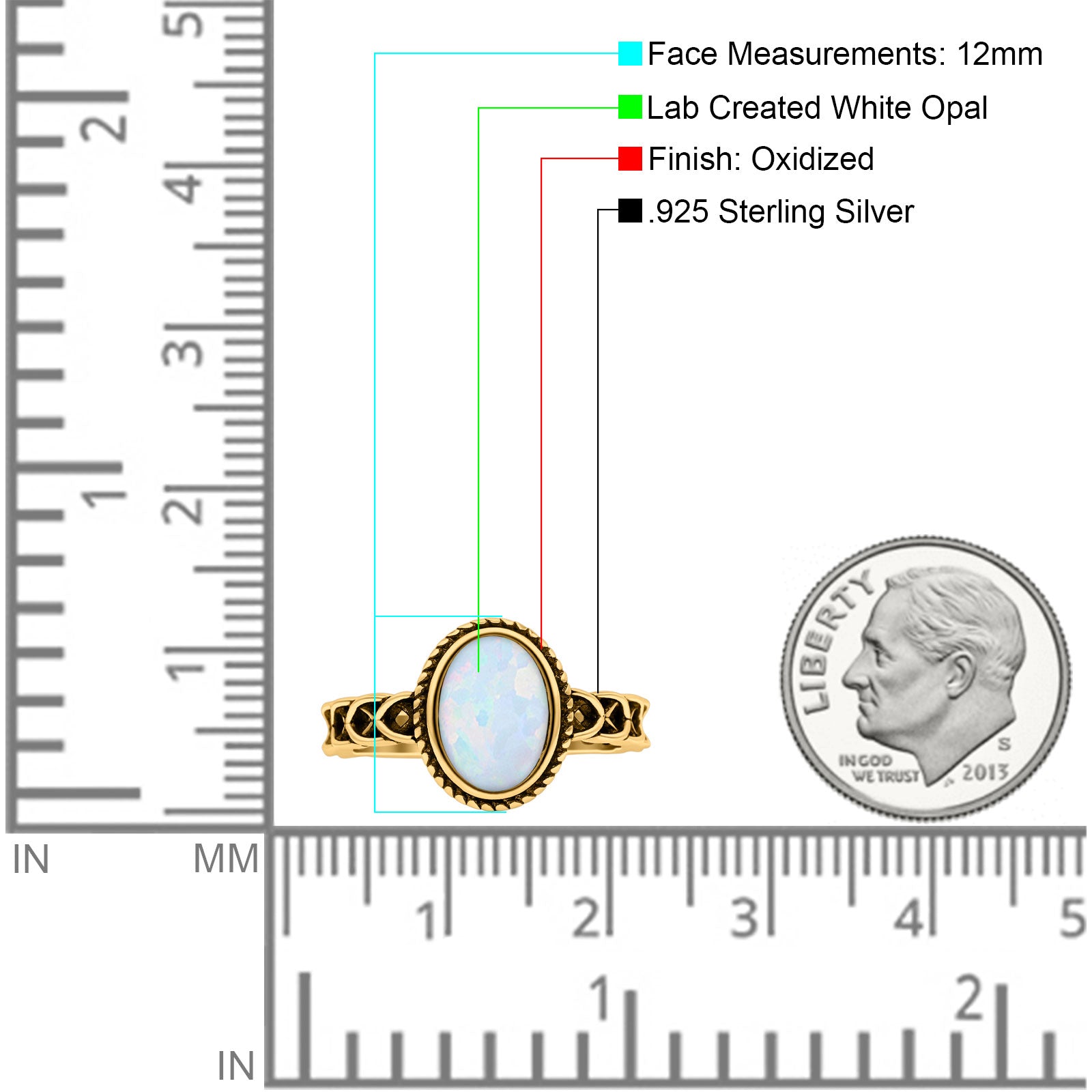 Petite Dainty Cross Vintage Style Lab Opal Ring Solid Oval Oxidized 925 Sterling Silver