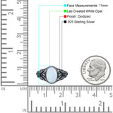 Petite Dainty Butterfly Lab Opal Ring Solid Oval Oxidized 925 Sterling Silver