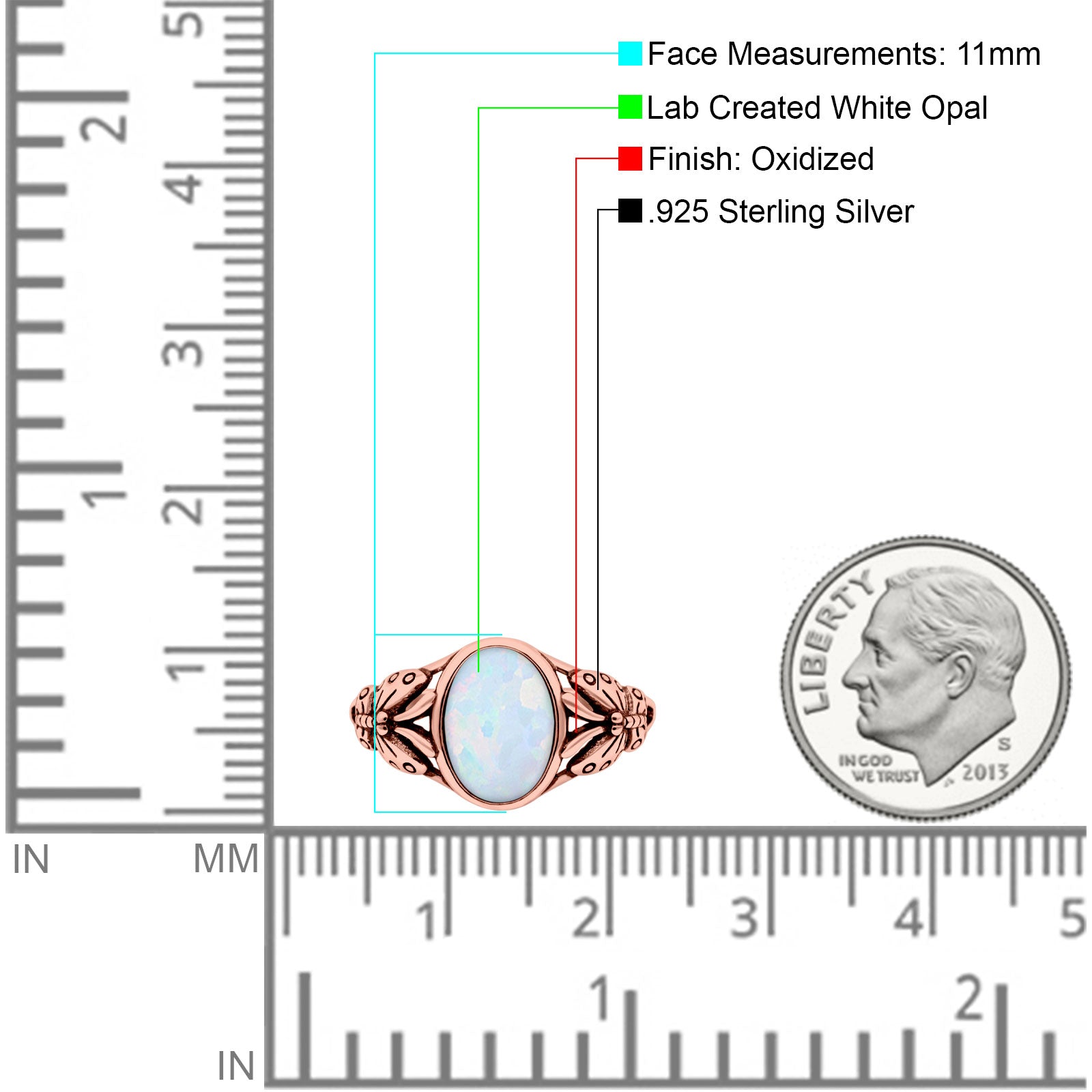 Petite Dainty Butterfly Lab Opal Ring Solid Oval Oxidized 925 Sterling Silver