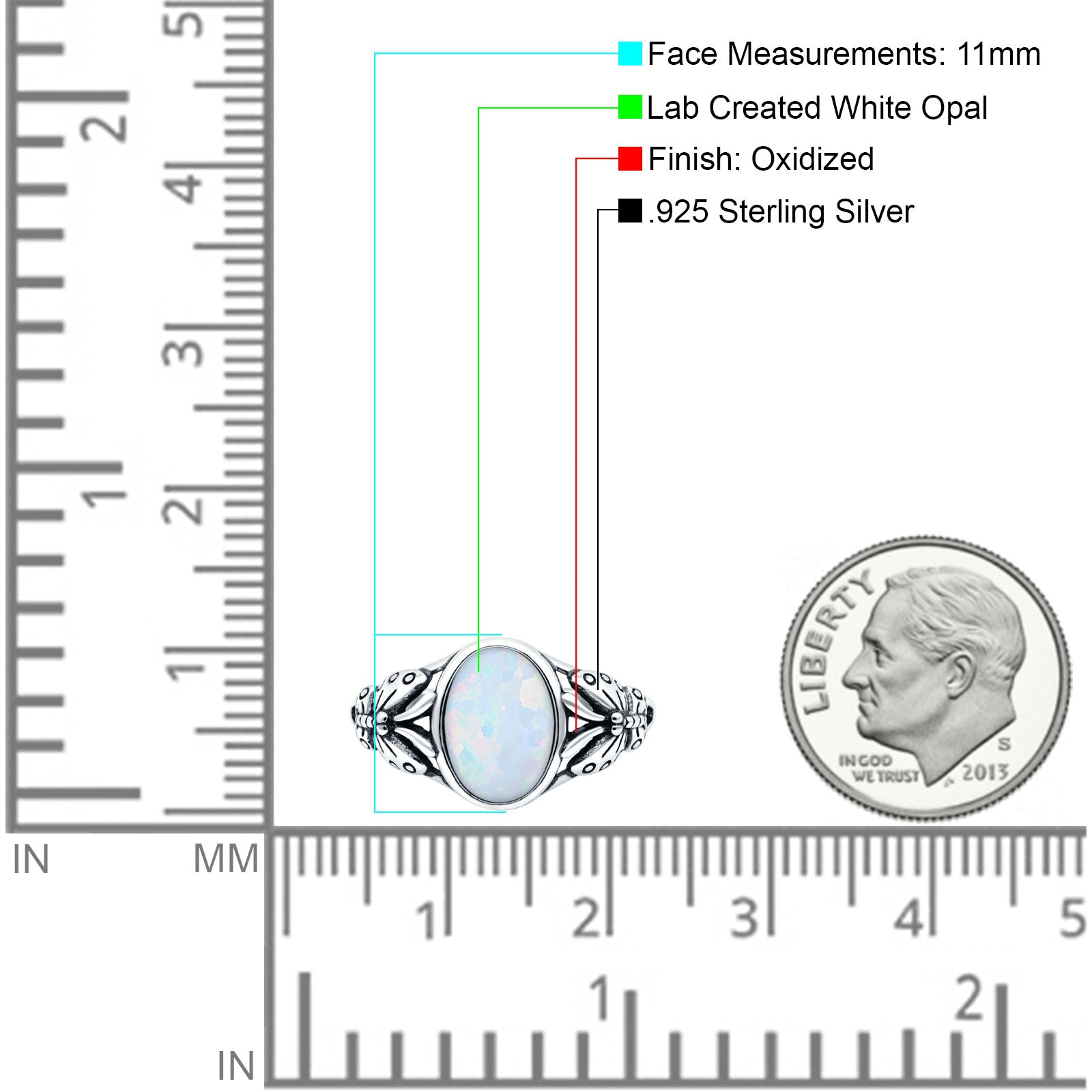 Petite Dainty Butterfly Lab Opal Ring Solid Oval Oxidized 925 Sterling Silver