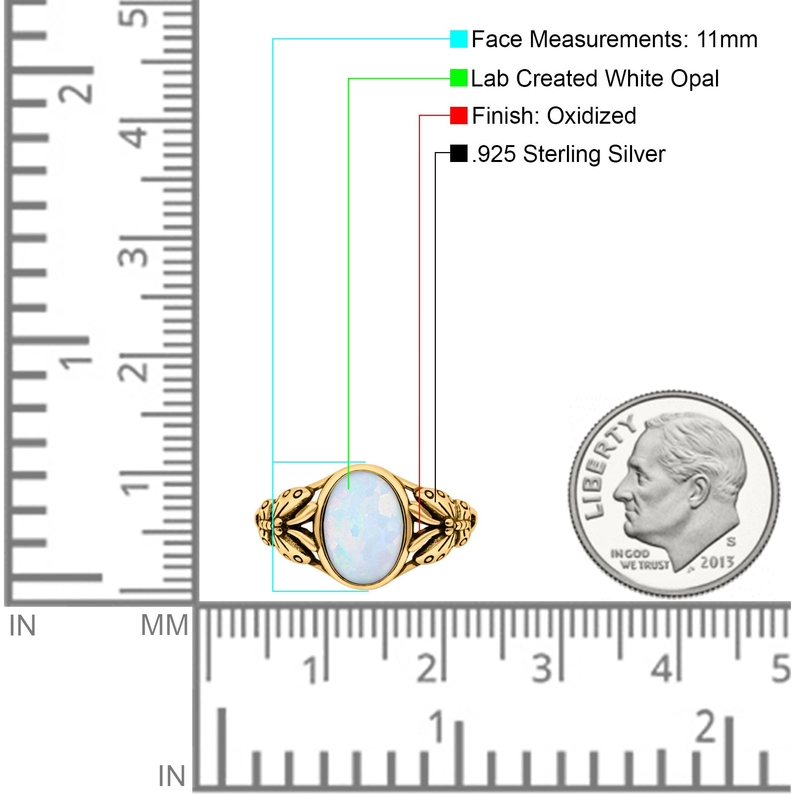 Petite Dainty Butterfly Lab Opal Ring Solid Oval Oxidized 925 Sterling Silver