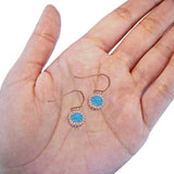 Halo Dangle Fish-Hook Earrings Lab Opal Round 925 Sterling Silver (21mm)