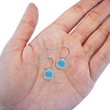 Halo Dangle Fish-Hook Earrings Lab Opal Round 925 Sterling Silver (21mm)