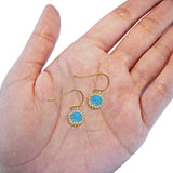 Halo Dangle Fish-Hook Earrings Lab Opal Round 925 Sterling Silver (21mm)