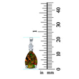 Pear Shape Lab Created Opal Simulated CZ 925 Sterling Silver Charm Pendant (21.5mm)
