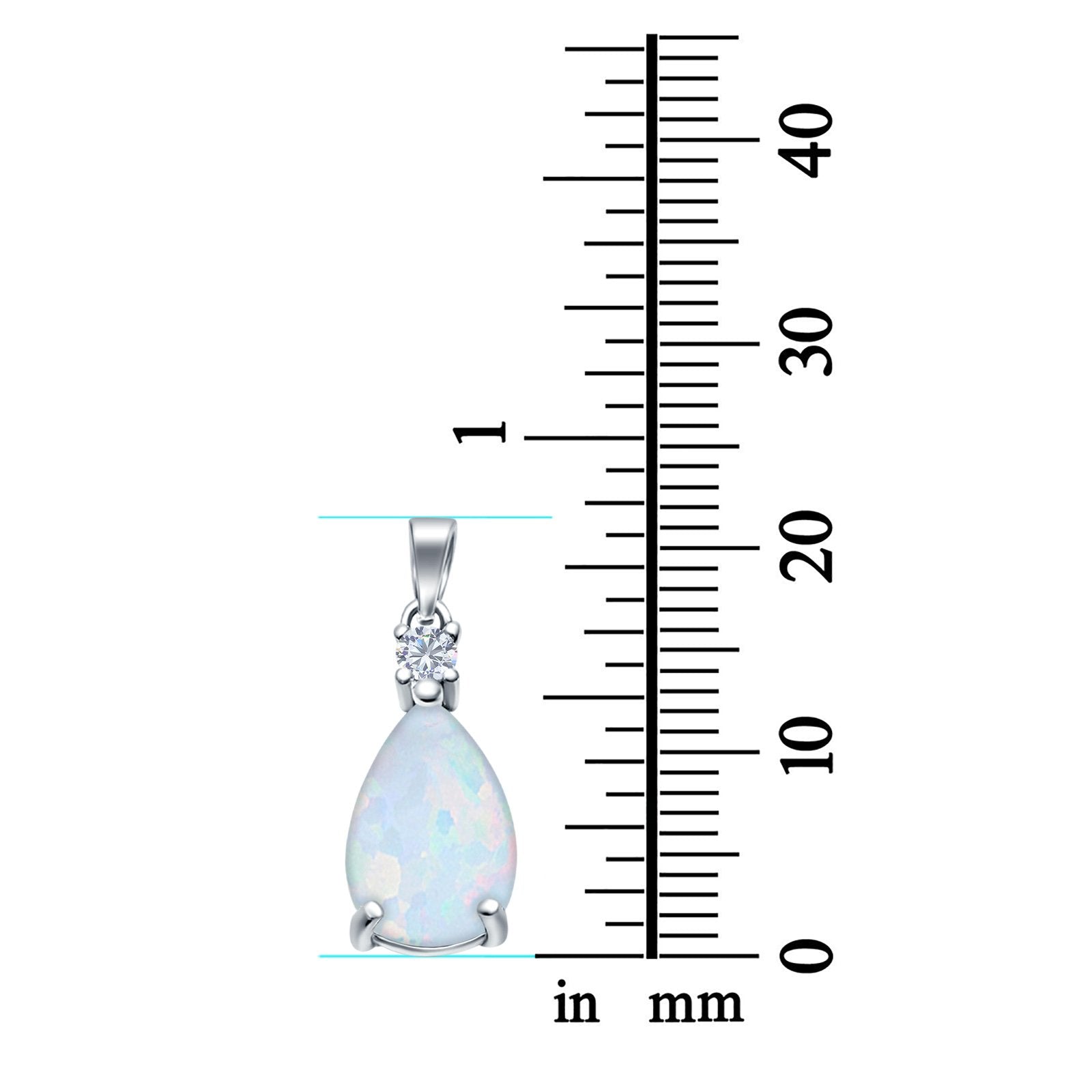 Pear Shape Lab Created Opal Simulated CZ 925 Sterling Silver Charm Pendant (21.5mm)