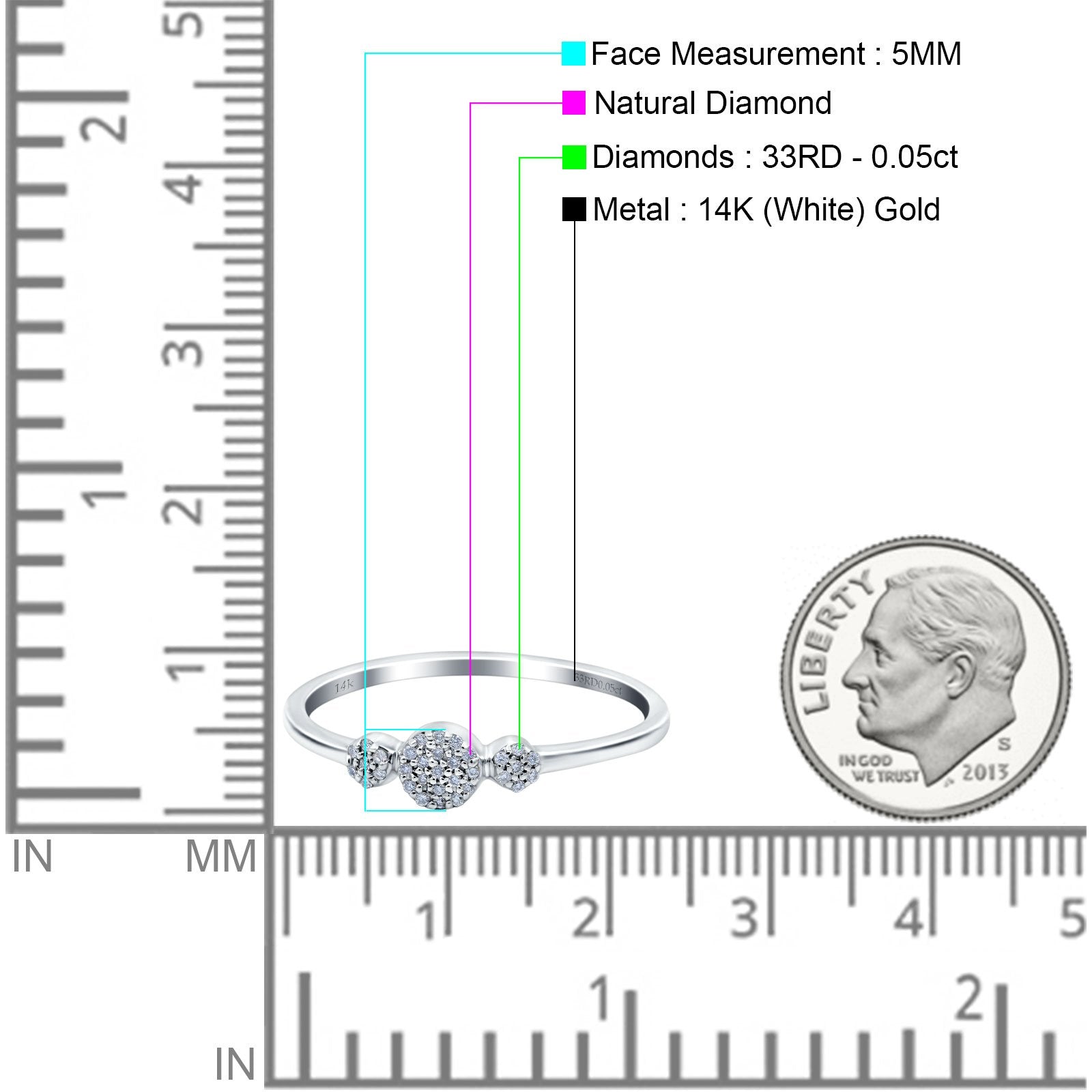 14K Gold 0.05ct Round 5mm G SI Diamond Engagement Eternity Wedding Band Ring