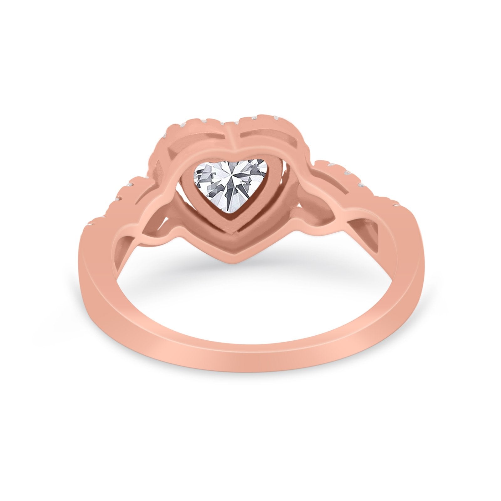 Heart Promise Ring Round Simulated Cubic Zirconia  925 Sterling Silver