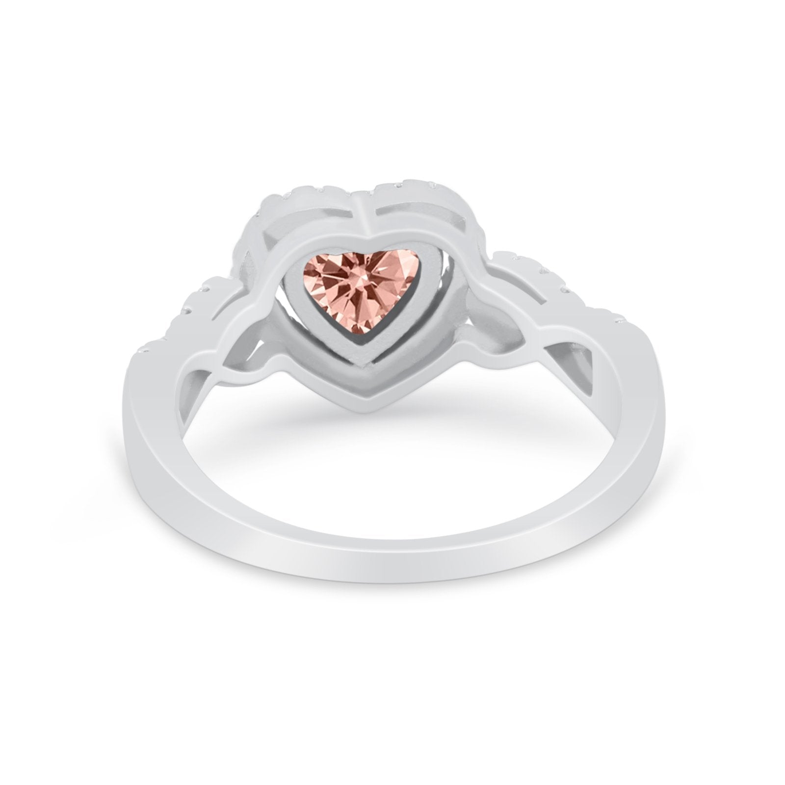Heart Promise Ring Round Simulated Cubic Zirconia  925 Sterling Silver