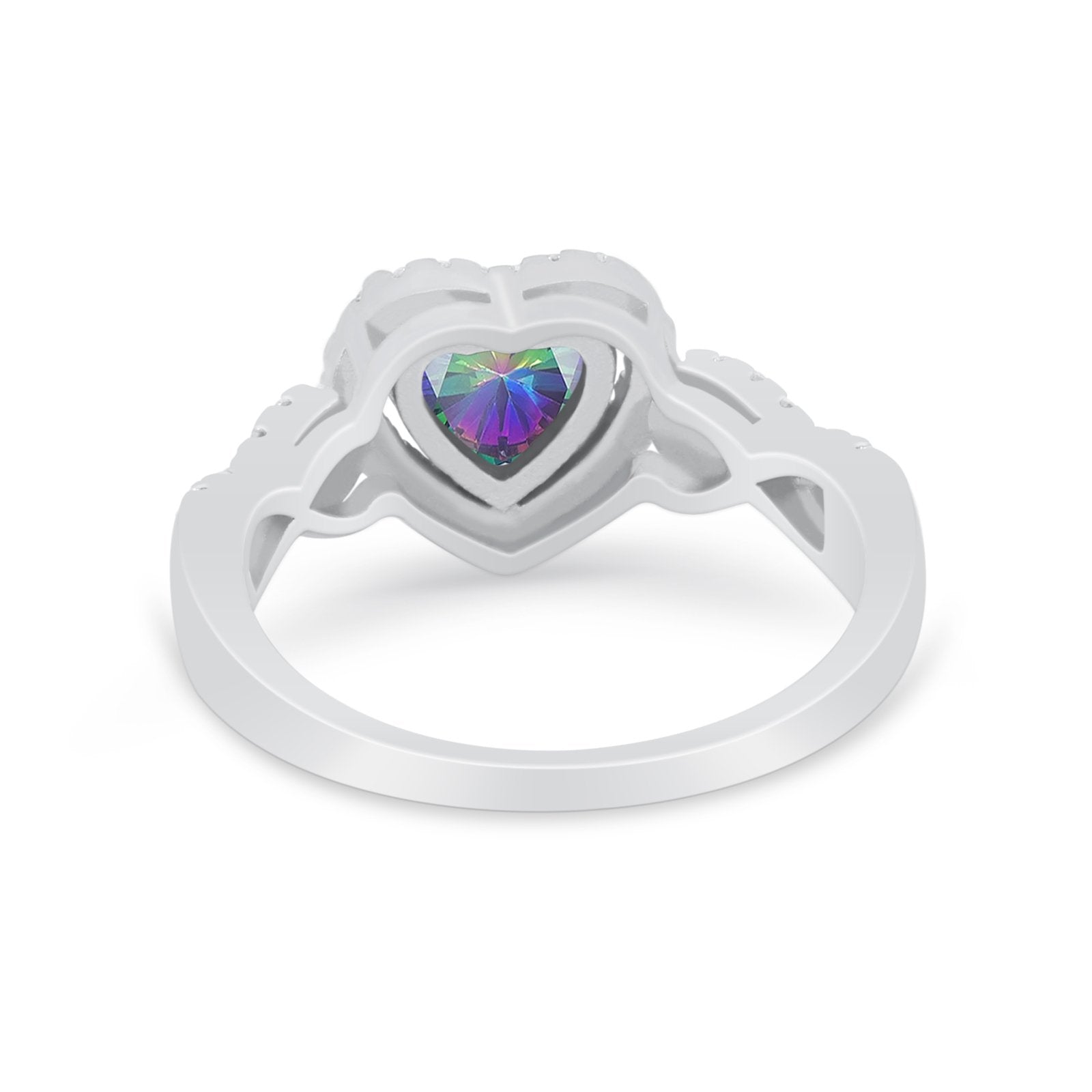 Heart Promise Ring Round Simulated Cubic Zirconia  925 Sterling Silver
