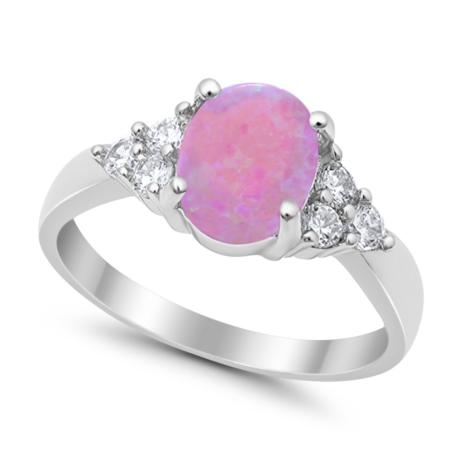 Solitaire Oval Three Stone Simulated Cubic Zirconia 925 Sterling Silver