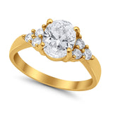 Solitaire Oval Three Stone Simulated Cubic Zirconia 925 Sterling Silver