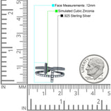 Sideways Cross Ring Round Simulated Cubic Zirconia 925 Sterling Silver