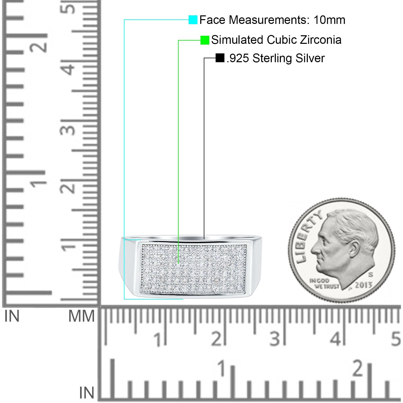 Micro Pave Hip Hop Ice Out Ring Simulated Cubic Zirconia 925 Sterling Silver