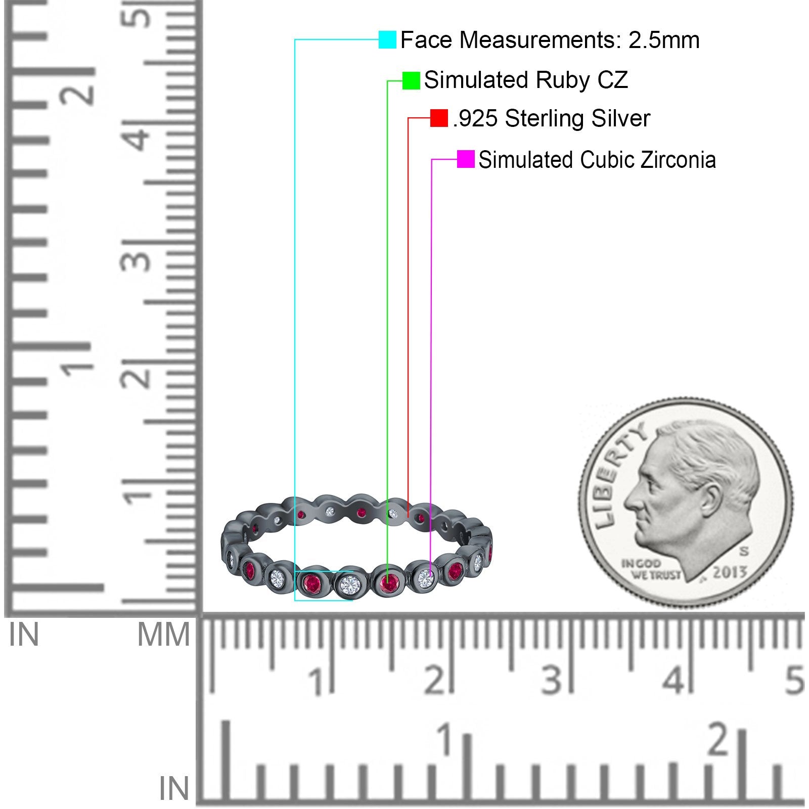 Full Eternity 2.5mm Wedding Stackable Band Ring Round Simulated Cubic Zirconia 925 Sterling Silver