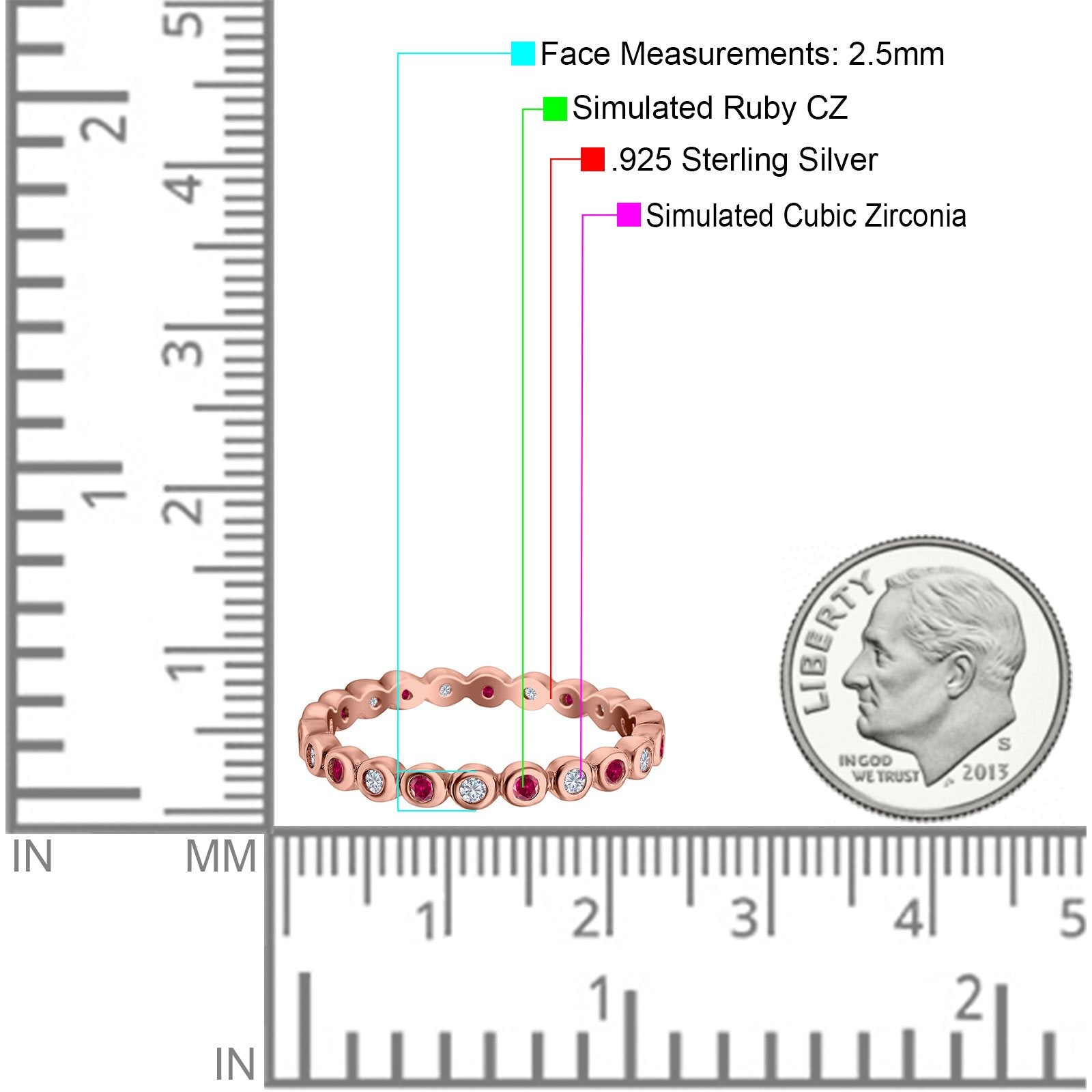 Full Eternity 2.5mm Wedding Stackable Band Ring Round Simulated Cubic Zirconia 925 Sterling Silver