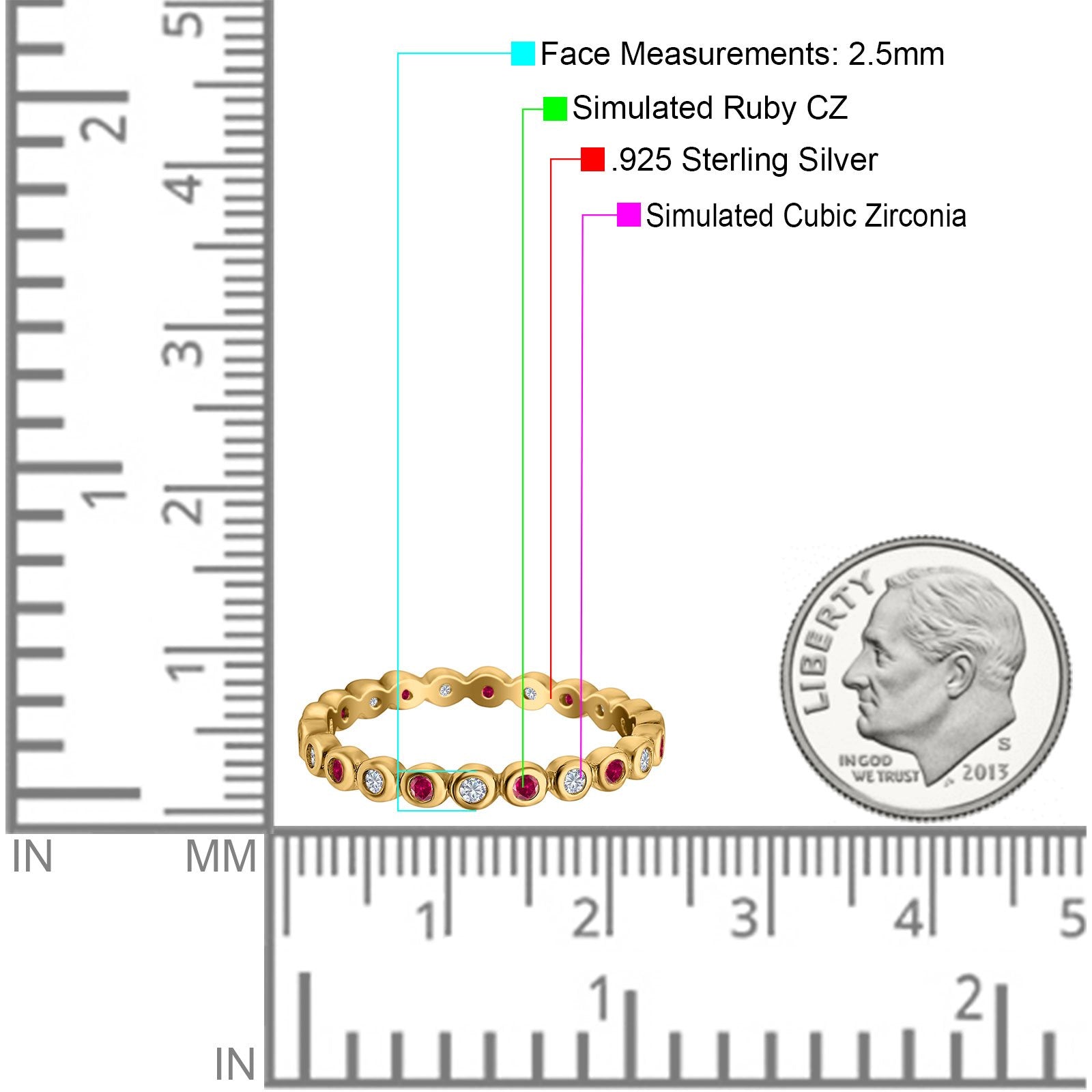 Full Eternity 2.5mm Wedding Stackable Band Ring Round Simulated Cubic Zirconia 925 Sterling Silver