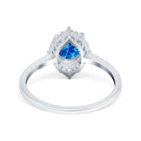 Halo Engagement Ring Vintage Round Simulated Cubic Zirconia 925 Sterling Silver