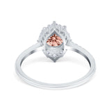 Halo Engagement Ring Vintage Round Simulated Cubic Zirconia 925 Sterling Silver