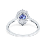 Halo Engagement Ring Vintage Round Simulated Cubic Zirconia 925 Sterling Silver