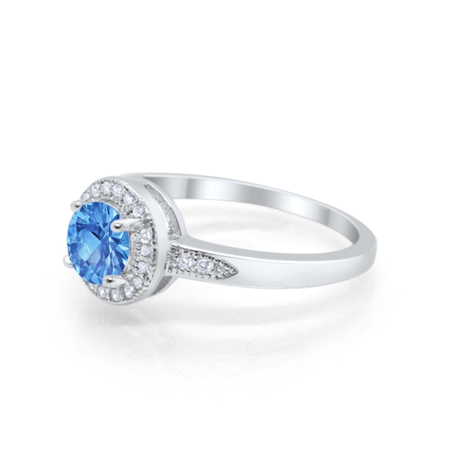Halo Wedding Engagement Ring Round Cubic Zirconia 925 Sterling Silver -3