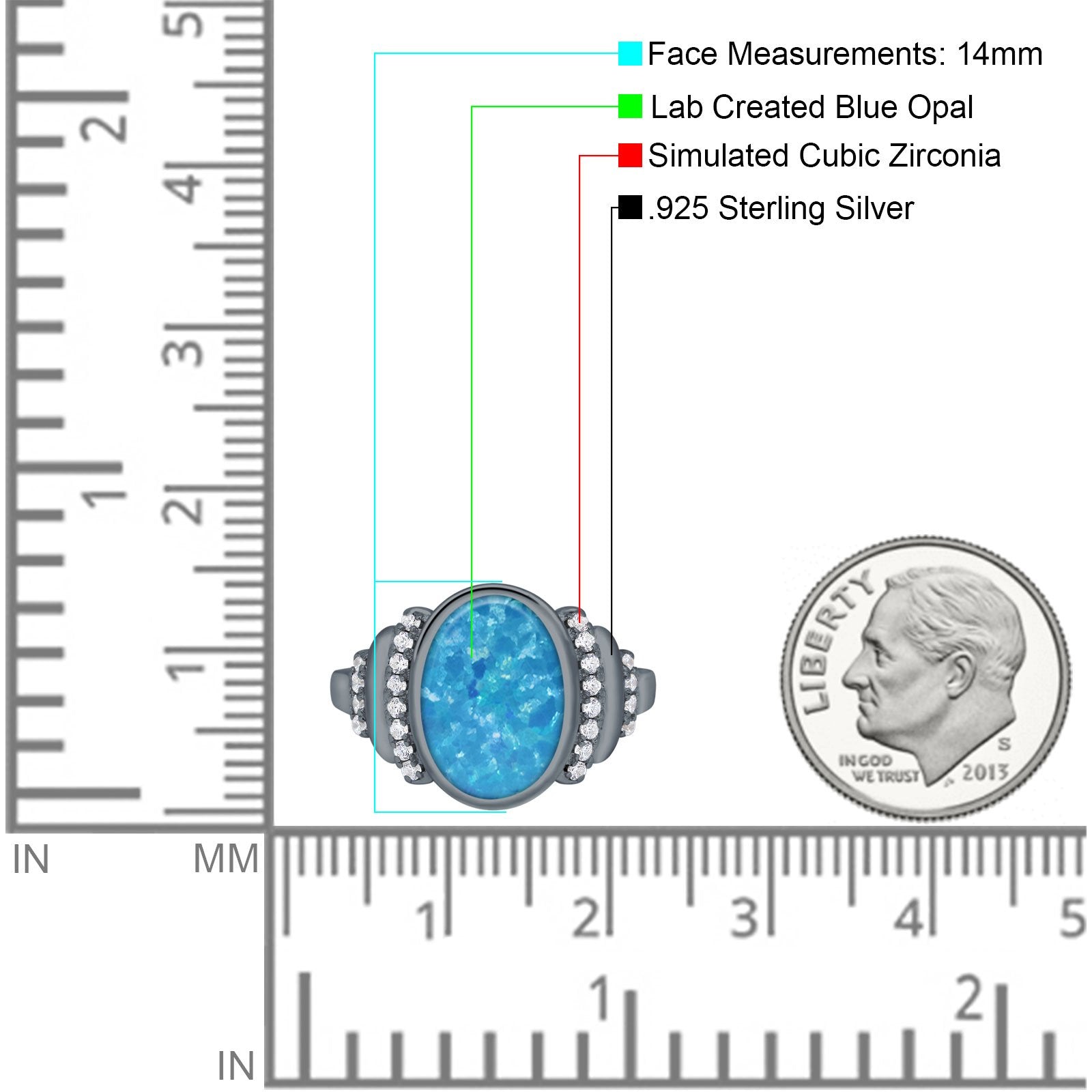 Fashion Ring Oval Lab Created Opal Round Simulated Cubic Zirconia 925 Sterling Silver