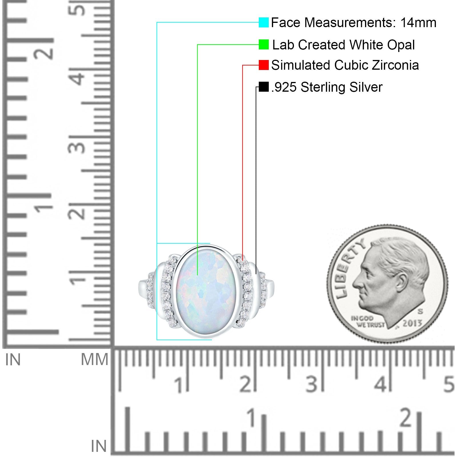 Fashion Ring Oval Lab Created Opal Round Simulated Cubic Zirconia 925 Sterling Silver