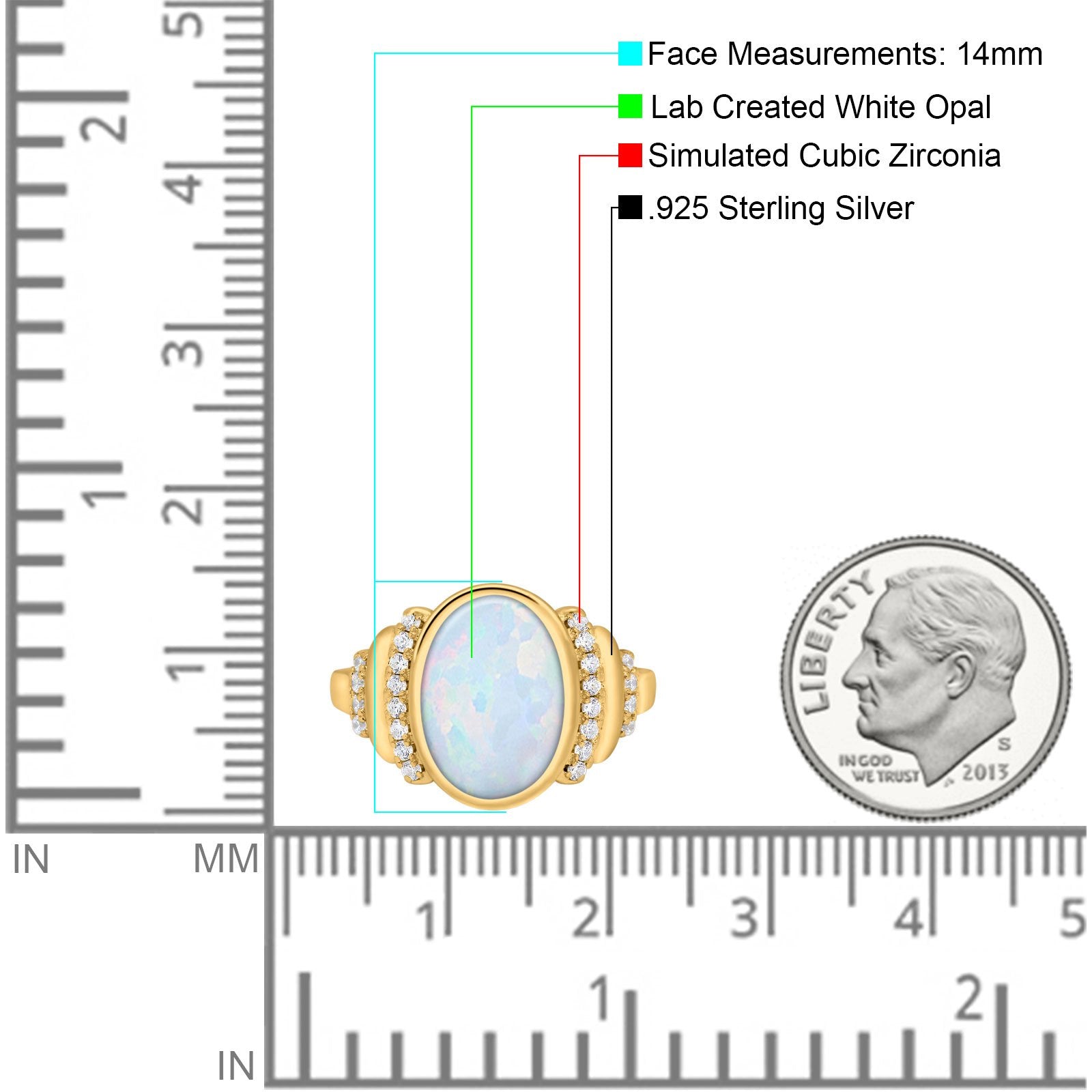 Fashion Ring Oval Lab Created Opal Round Simulated Cubic Zirconia 925 Sterling Silver