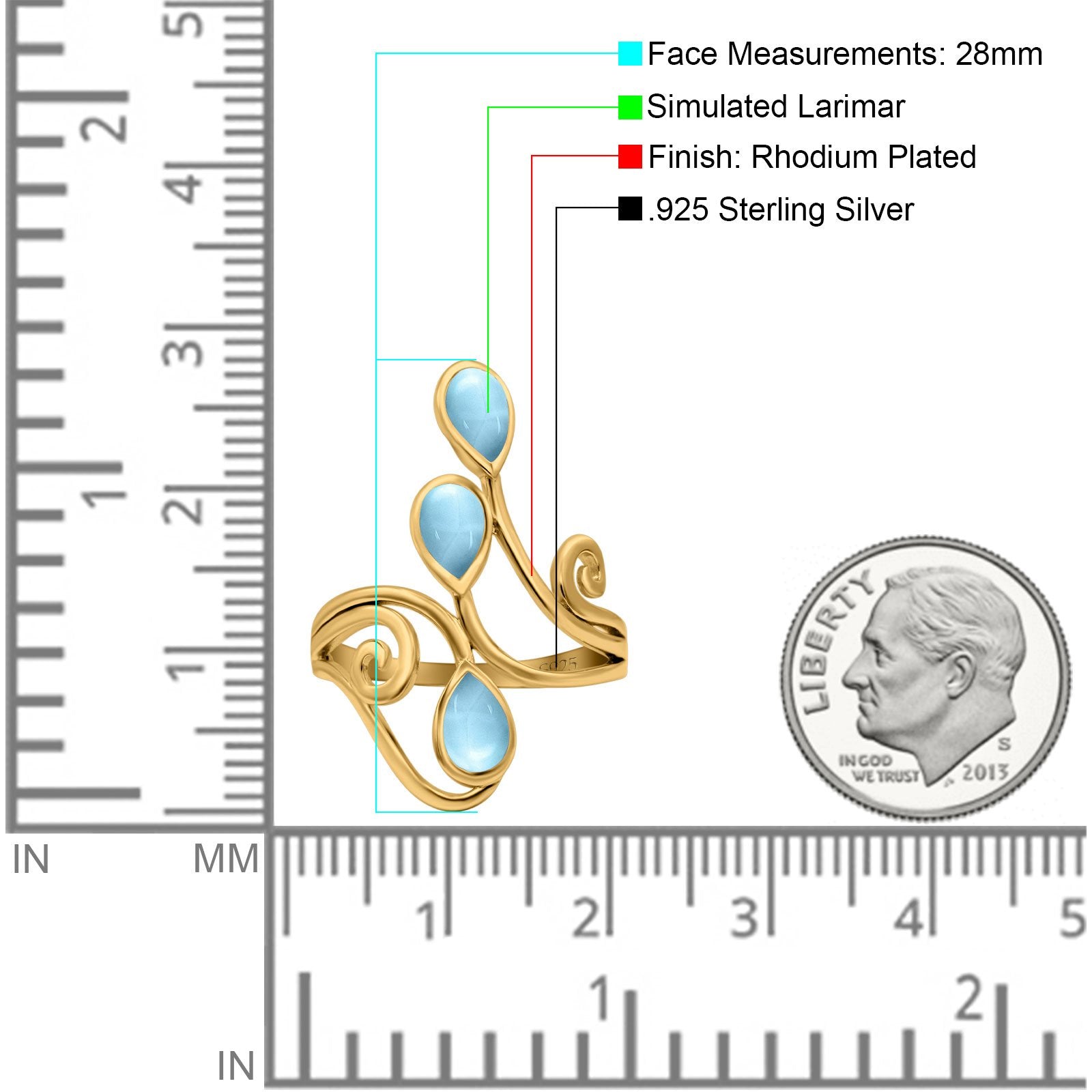 Fashion Teardrop Pear Swirl Spiral Ring Rhodium Plated Created Opal 925 Sterling Silver