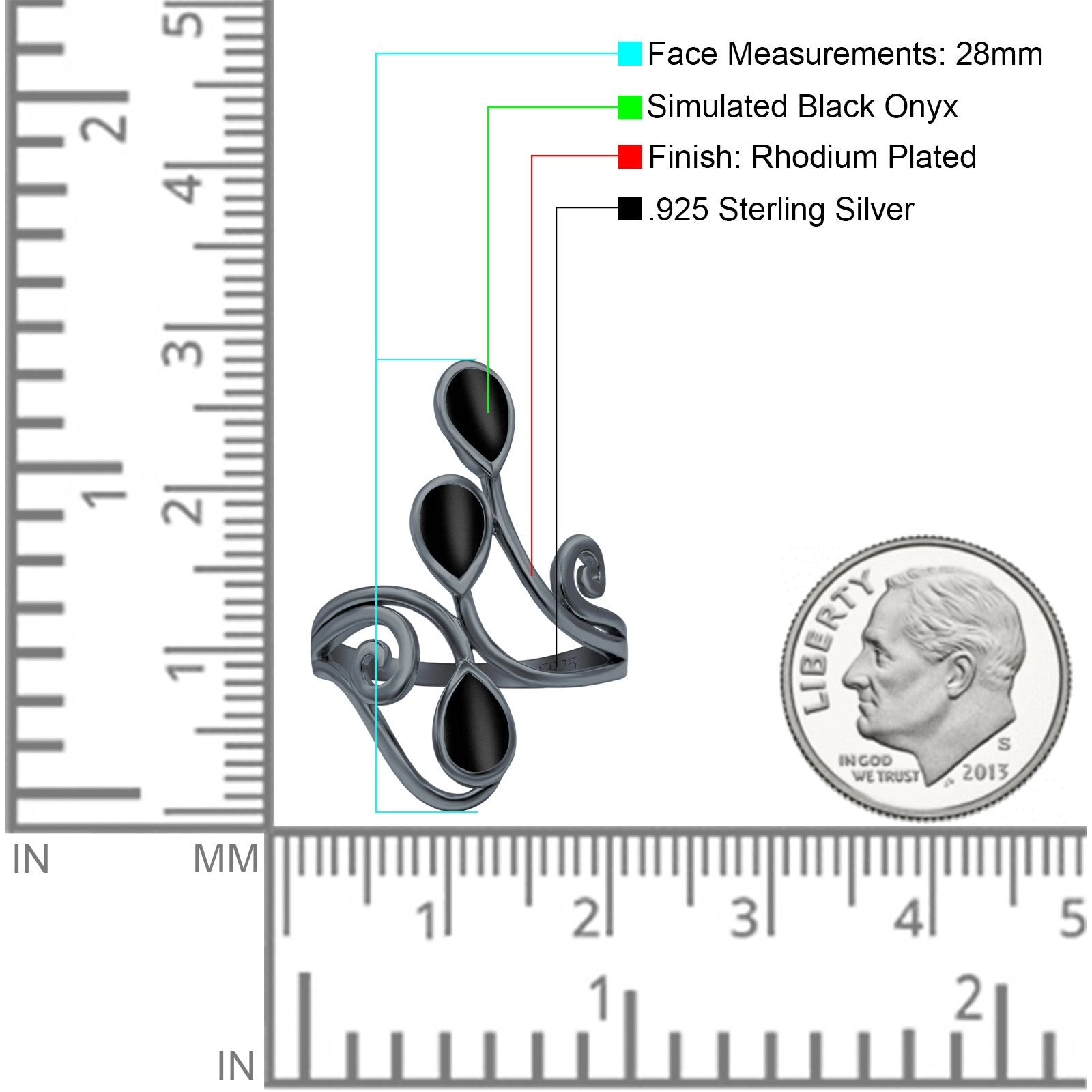 Fashion Teardrop Pear Swirl Spiral Ring Rhodium Plated Created Opal 925 Sterling Silver