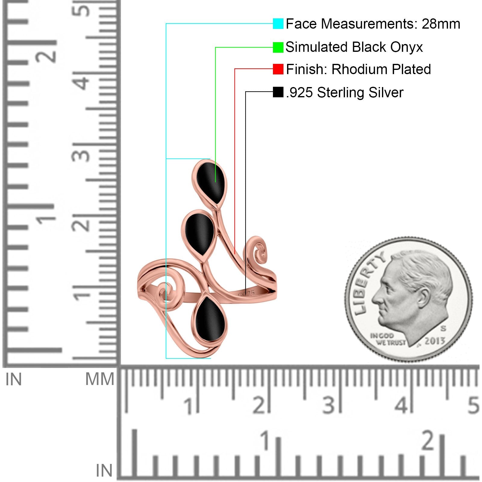 Fashion Teardrop Pear Swirl Spiral Ring Rhodium Plated Created Opal 925 Sterling Silver