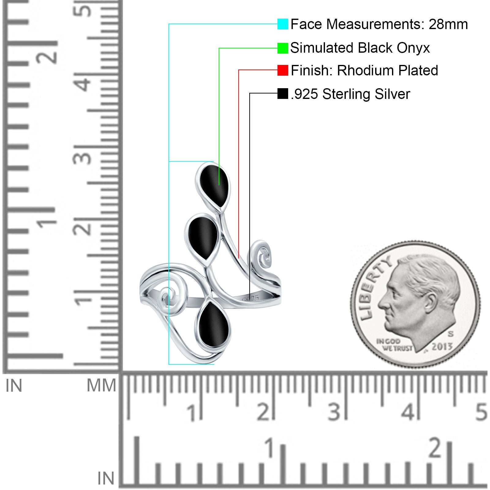 Fashion Teardrop Pear Swirl Spiral Ring Rhodium Plated Created Opal 925 Sterling Silver