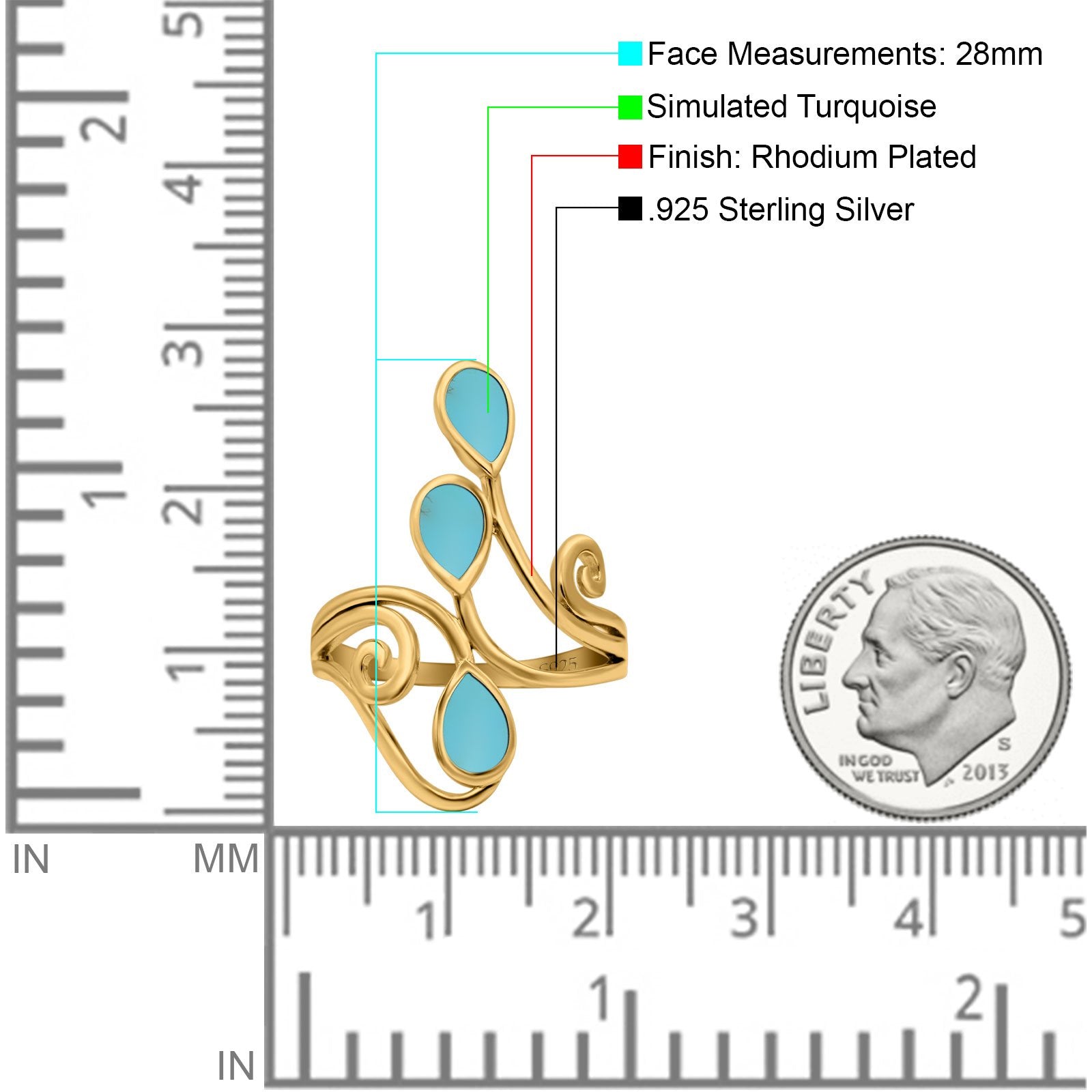 Fashion Teardrop Pear Swirl Spiral Ring Rhodium Plated Created Opal 925 Sterling Silver