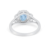 Halo Filigree Oval Wedding Ring Round Simulated Cubic Zirconia 925 Sterling Silver