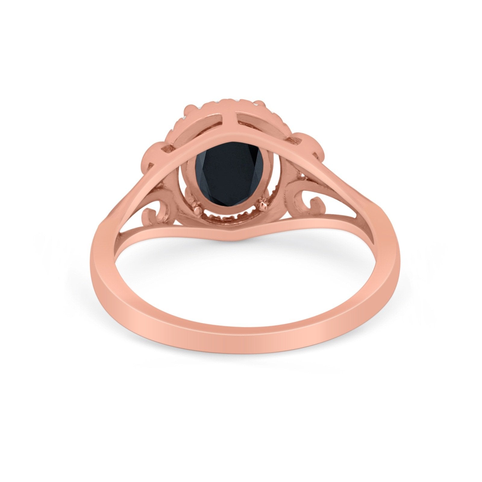 Halo Filigree Oval Wedding Ring Round Simulated Cubic Zirconia 925 Sterling Silver