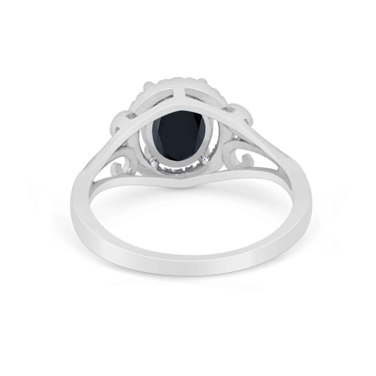 Halo Filigree Oval Wedding Ring Round Simulated Cubic Zirconia 925 Sterling Silver