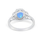 Halo Filigree Oval Wedding Ring Round Simulated Cubic Zirconia 925 Sterling Silver