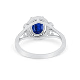 Halo Filigree Oval Wedding Ring Round Simulated Cubic Zirconia 925 Sterling Silver