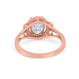 Halo Filigree Oval Wedding Ring Round Simulated Cubic Zirconia 925 Sterling Silver