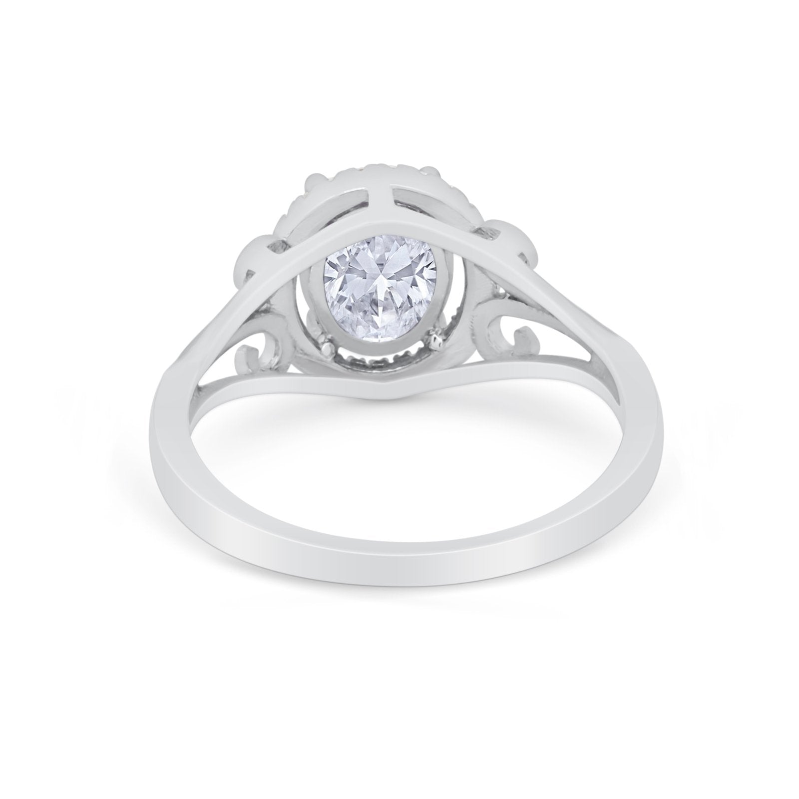 Halo Filigree Oval Wedding Ring Round Simulated Cubic Zirconia 925 Sterling Silver