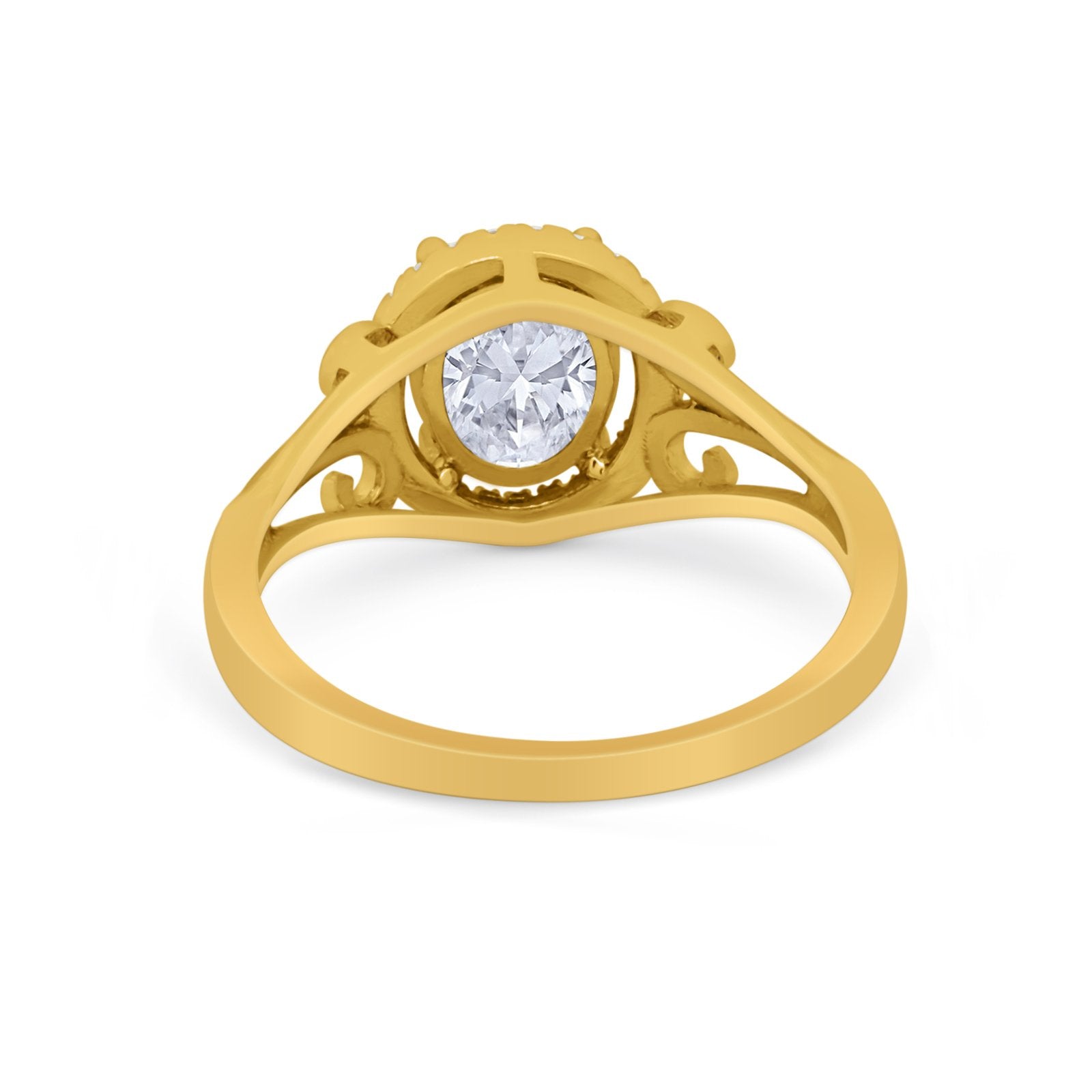 Halo Filigree Oval Wedding Ring Round Simulated Cubic Zirconia 925 Sterling Silver
