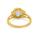 Halo Filigree Oval Wedding Ring Round Simulated Cubic Zirconia 925 Sterling Silver