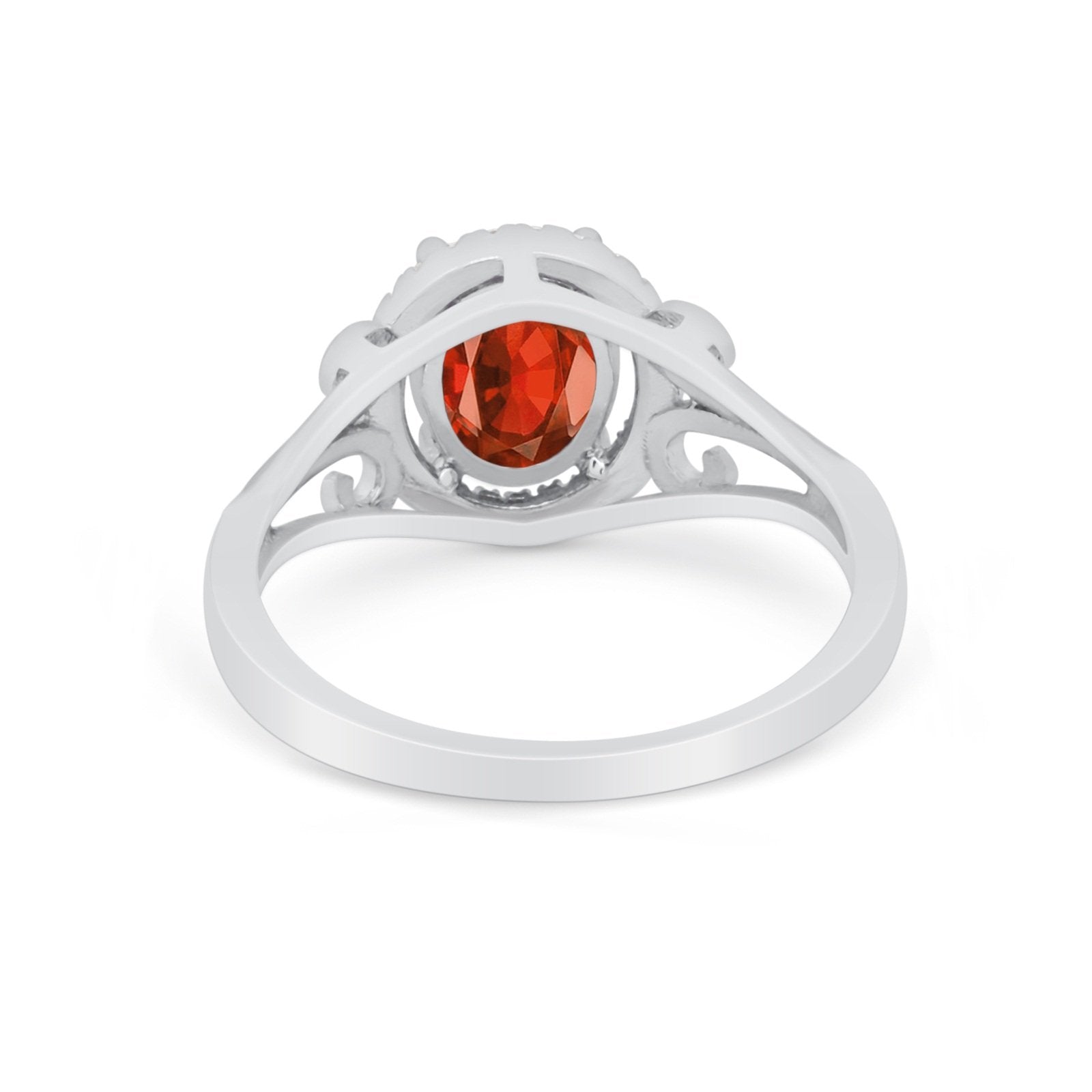 Halo Filigree Oval Wedding Ring Round Simulated Cubic Zirconia 925 Sterling Silver