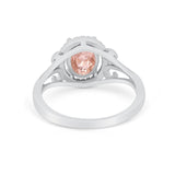 Halo Filigree Oval Wedding Ring Round Simulated Cubic Zirconia 925 Sterling Silver