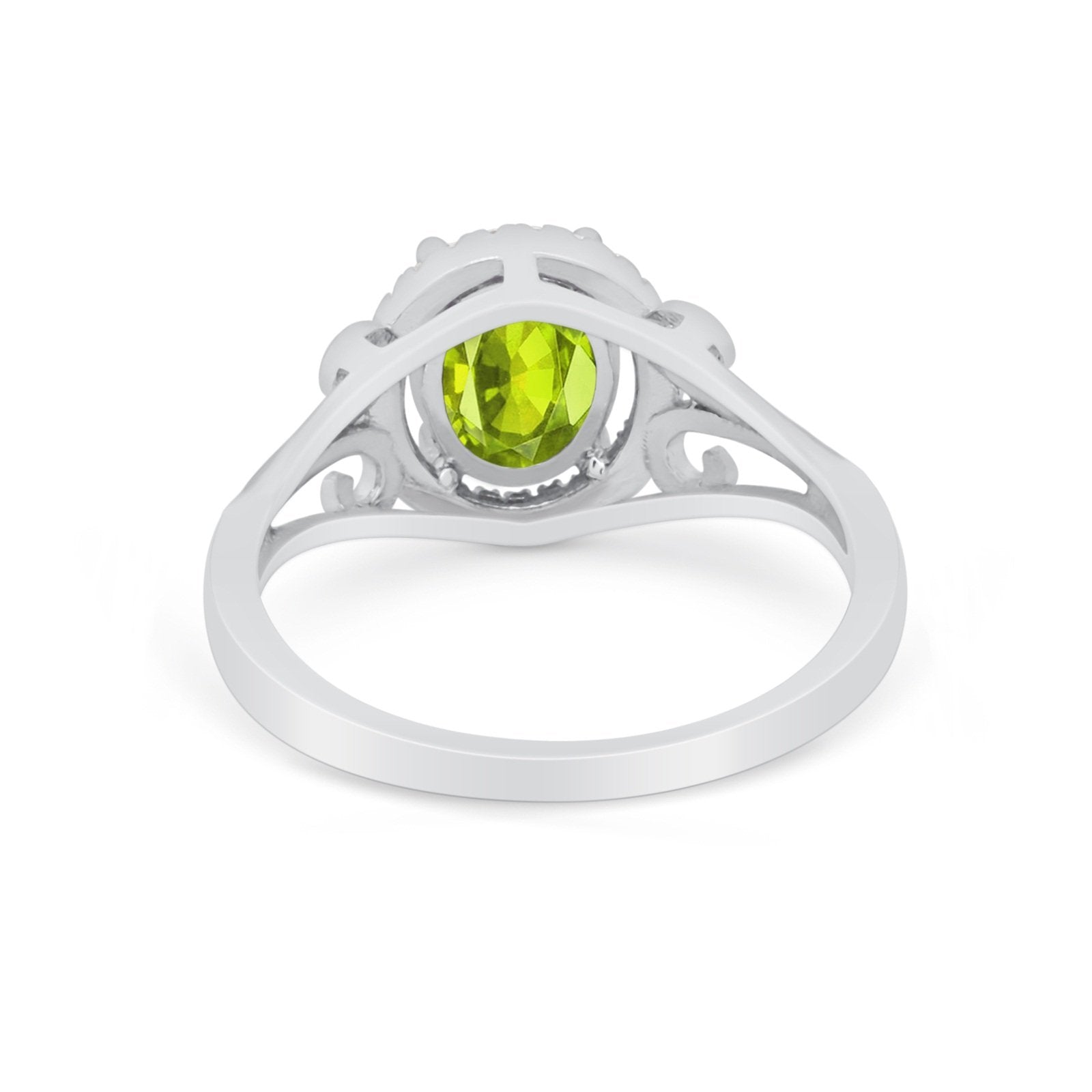 Halo Filigree Oval Wedding Ring Round Simulated Cubic Zirconia 925 Sterling Silver