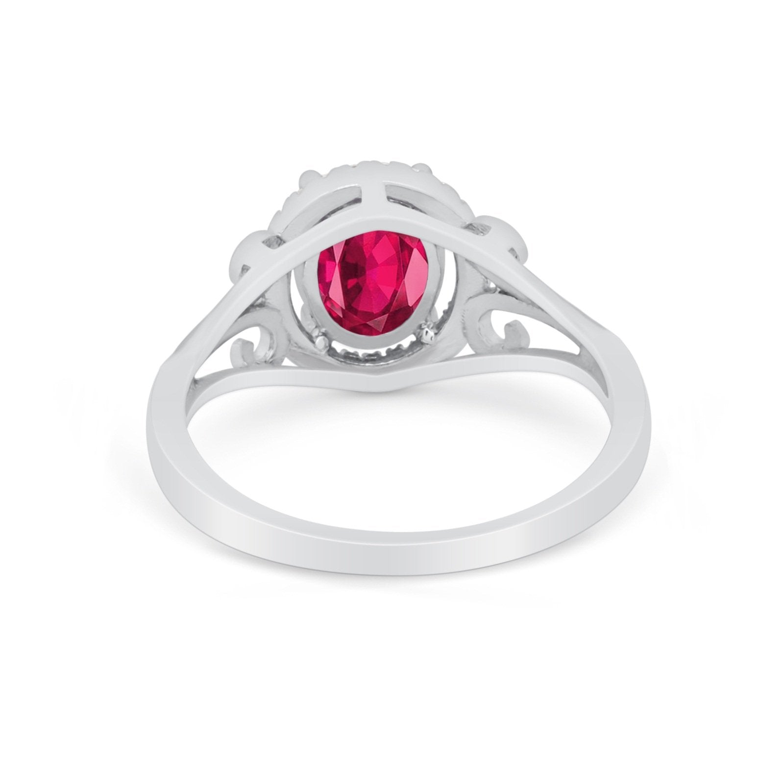 Halo Filigree Oval Wedding Ring Round Simulated Cubic Zirconia 925 Sterling Silver