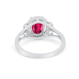 Halo Filigree Oval Wedding Ring Round Simulated Cubic Zirconia 925 Sterling Silver