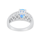 Vintage Oval Engagement Ring Round Simulated Cubic Zirconia 925 Sterling Silver