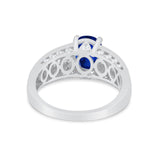 Vintage Oval Engagement Ring Round Simulated Cubic Zirconia 925 Sterling Silver